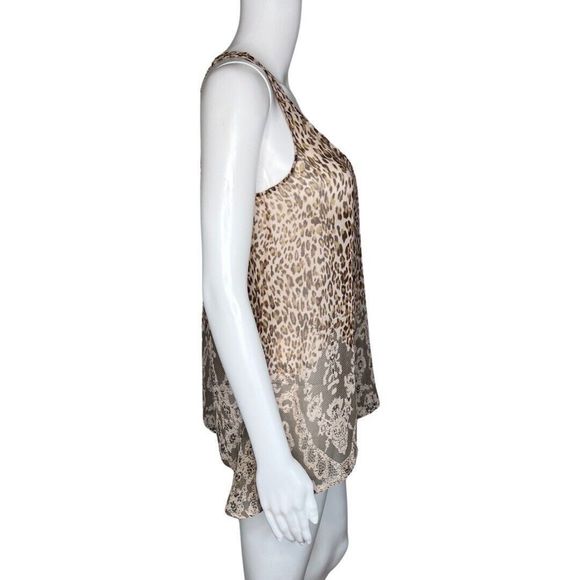 Daytrip Shirt Women Medium Brown Cheetah Print Mixed Print Tank Top Sheer Casual - Picture 2 of 8